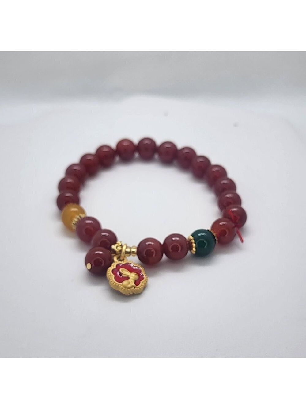 Brand New Rabbit Burgundy Green Yellow Agate Bracelet - Picture 4 of 4
